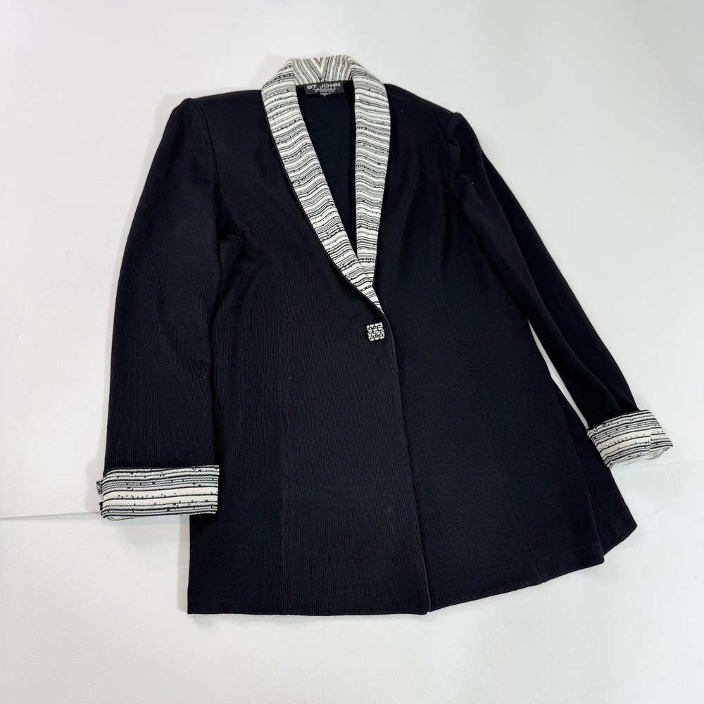 St John Evening Jacket Womens Medium Knit Embellished Button Blazer Formal Dress